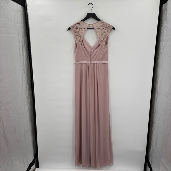 Davids Bridal Light Pink Bridesmaid Dress Size 4 Lace Cap Sleeve Keyhole Back - Picture 2 of 16